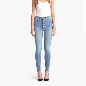 MOTHER The Fly Cut Stunner Ankle Fray Blue Skinny Jeans